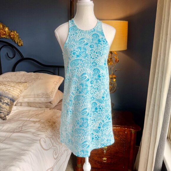 Zara Trafaluc Turquoise White Paisley Sleeveless Mini Dress With Cutout Back - Picture 1 of 14